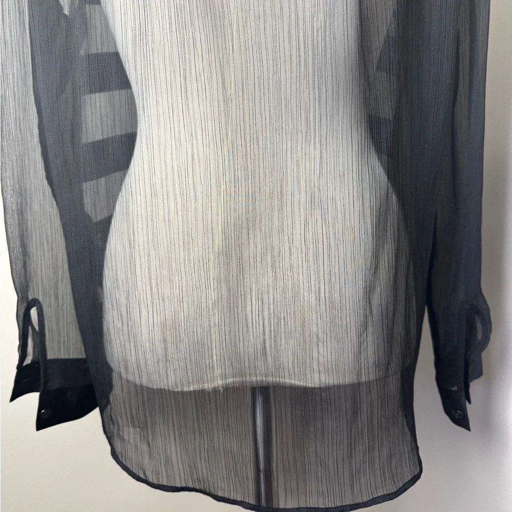 THE KOOPLES Sheer Button Front Striped Shirt w/ Accent Tie Collar BLACK / LARGE - Picture 9 of 15